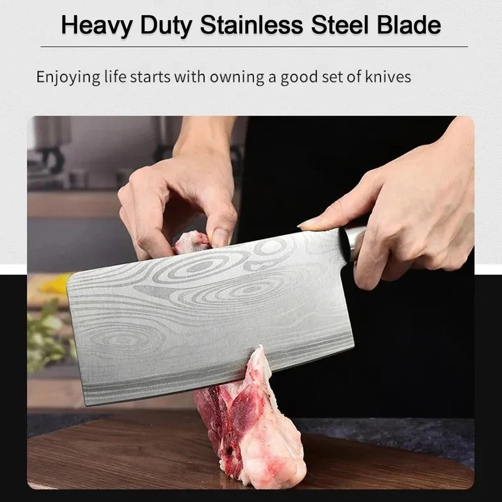 Heavy black-handled kitchen knife, thick blade and square tip