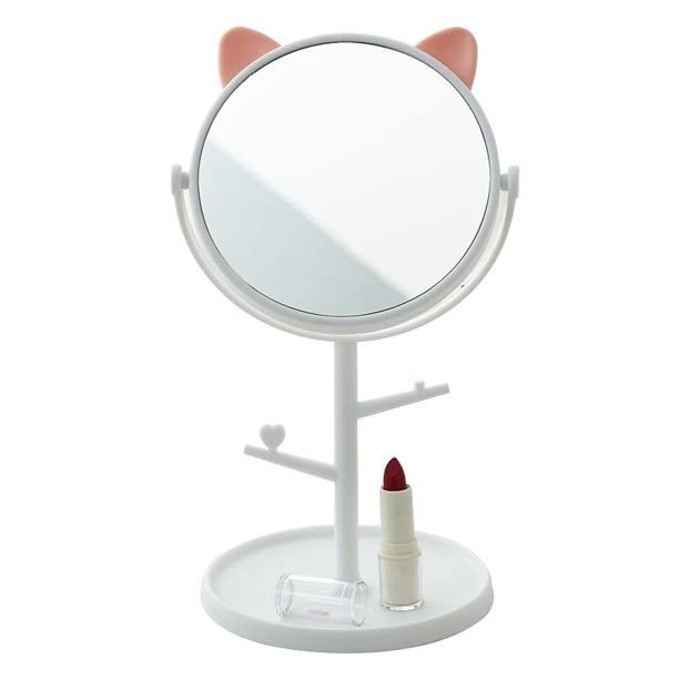 مرآة مكياج صغيرة محمولة للسفر على شكل قطة لطيفة كاواي مع حامل طويل