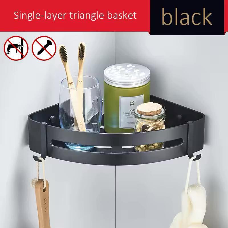 رف زاوية للحمام والمطبخ - تصميم أسود بدون حفر