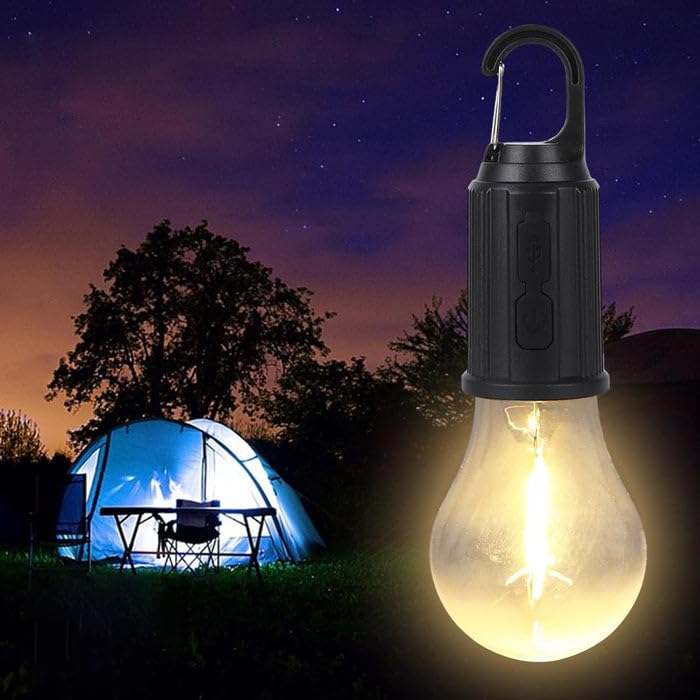مصباح تخييم قابل لإعادة الشحن او بطاريات ، مصابيح LED مقاومة للماء، مزودة بكابل USB، 3 أوضاع، فانوس تخييم معلق، مصباح معلق للمشي لمسافات طويلة، الطوارئ، التخييم
