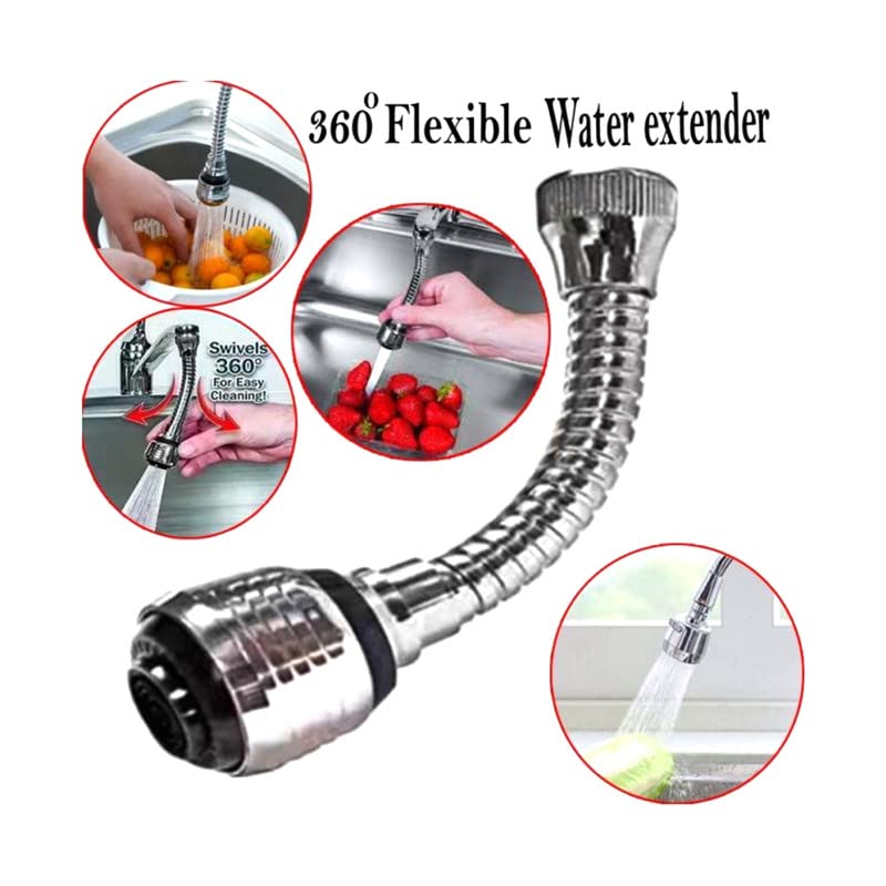 Shopsy 360-degree Extended Faucet, Sink Faucet, Kitchen Faucet, Water Saving Sprayer Faucet, Faucet Set, Faucet Mixer, Faucet with Hose, Silver, 1 Piece