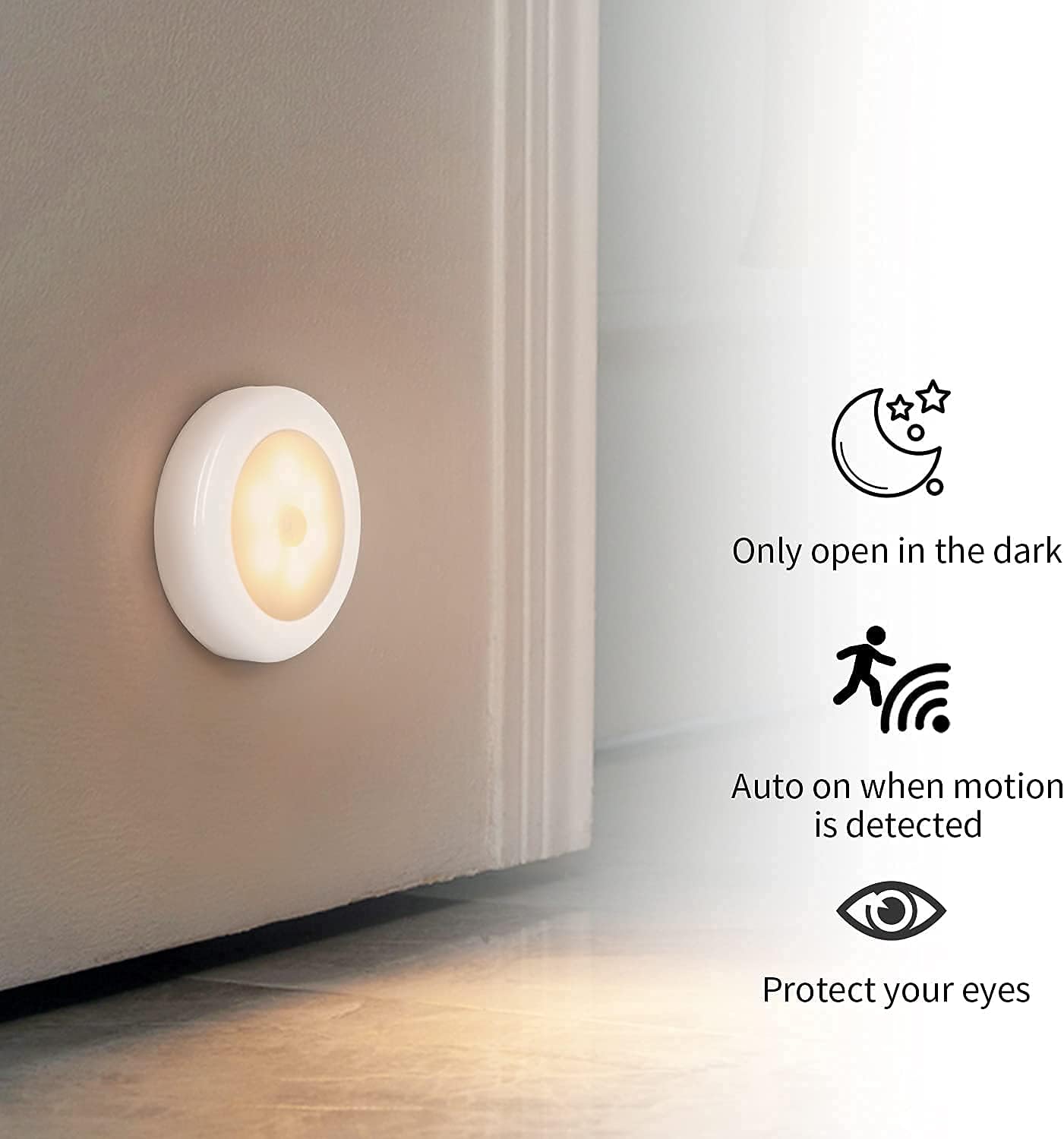 ضوء ليلي LED مزود بمستشعر ذكي، ضوء ليلي مزود بمستشعر ذكي للشفق، ضوء ليلي موفر للطاقة، غرفة النوم، بجانب السرير، الممر، غرفة الأطفال، السلالم، المطبخ، الحمام - بطاريات