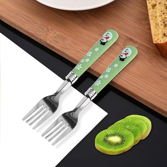 شوك من الفولاذ المقاوم للصدأ بتصميم زهرة ورجل ثلج للأطفال لتناول الطعام عدد 6