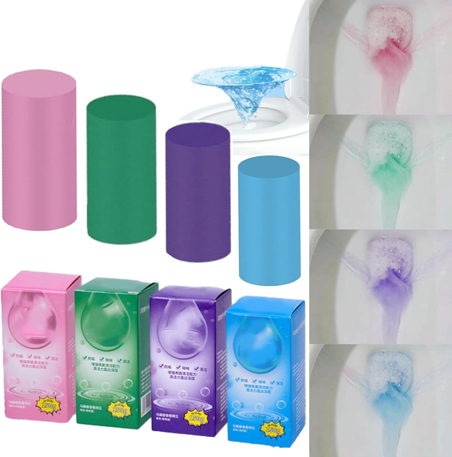 أعواد تنظيف مركزة لإزالة الترسبات الكلسية من المراحيض، أعواد تنظيف مراحيض مستطيلة مطورة ; تنظيف عميق، منعش