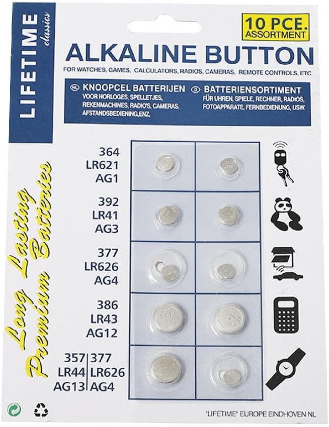 مجموعة بطاريات خلايا الأزرار AG4 المطورة، مجموعة متنوعة من خلايا الأزرار AG4 بقدرة 1.55 فولت و3 فولت لتطبيقات مختلفة. خلية زر للساعات