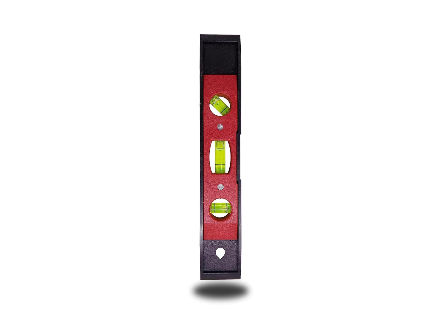 18cm spirit level with three bubble levels (0°/45°/90°) and a top-view window for leveling, furniture, and construction