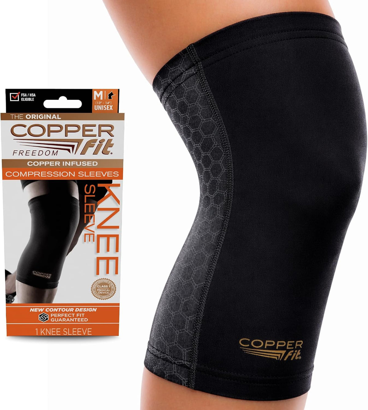 مشد للركبة كم للركبة من Copper Fit Freedom، مشد ضاغط مشبع بالنحاس بتصميم محيطي