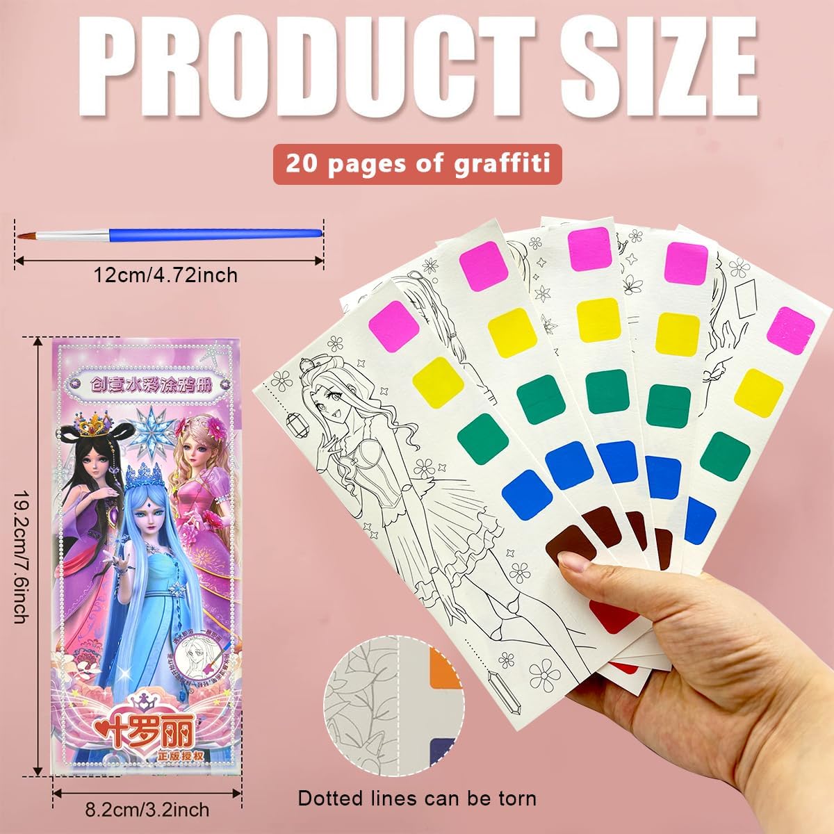 Magical Water Book for Kids, Activity and Watercolor Coloring Books with One Paint Brush, 20 Pages, Watercolor Coloring Book Gift for Kids Ages 3 and Up