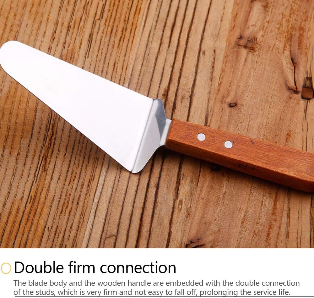 مجرفة بيتزا مصنوعة من الستانلس ستيل بمقبض خشبي مجرفة مثلثة الشكل ومقبض مريح للبيتزا، مقاس 25.5 × 6 سم