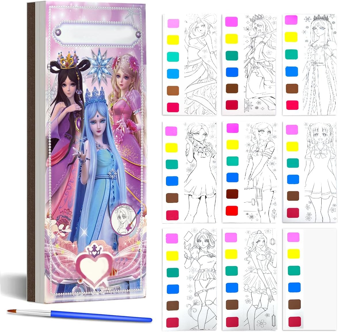 Magical Water Book for Kids, Activity and Watercolor Coloring Books with One Paint Brush, 20 Pages, Watercolor Coloring Book Gift for Kids Ages 3 and Up