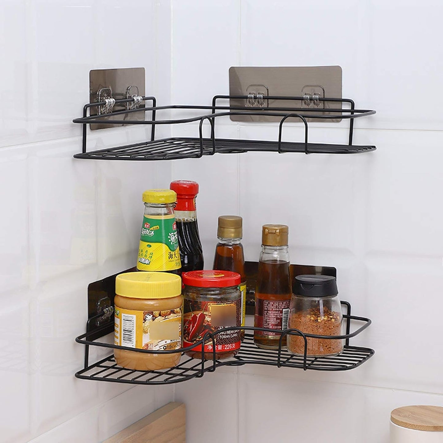 رف زاوية معدن لاصق للاستحمام - وداعًا لفوضى الحمام!