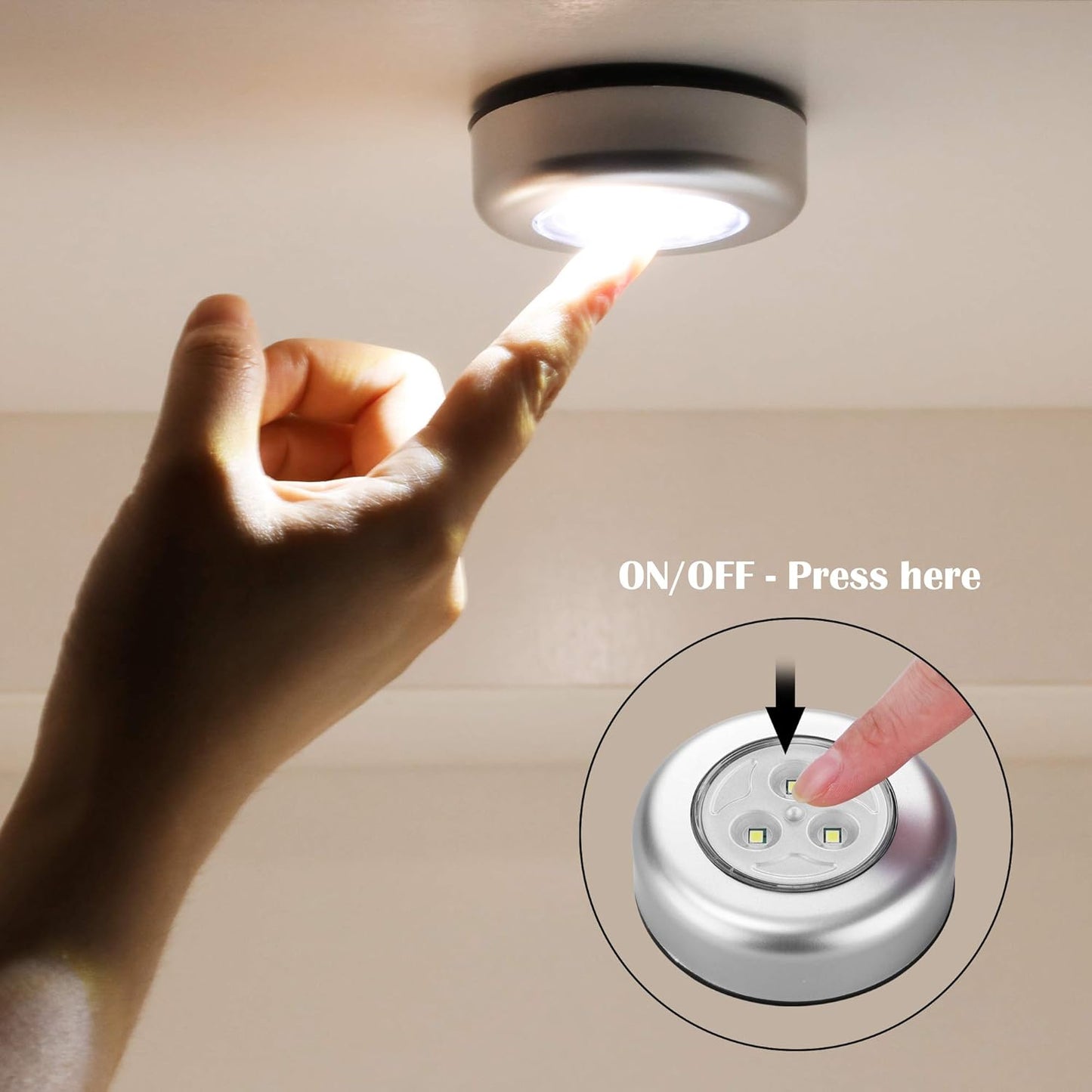 لمبة ليد صغيرة لاصقة تعمل بالضغط - بطاريات