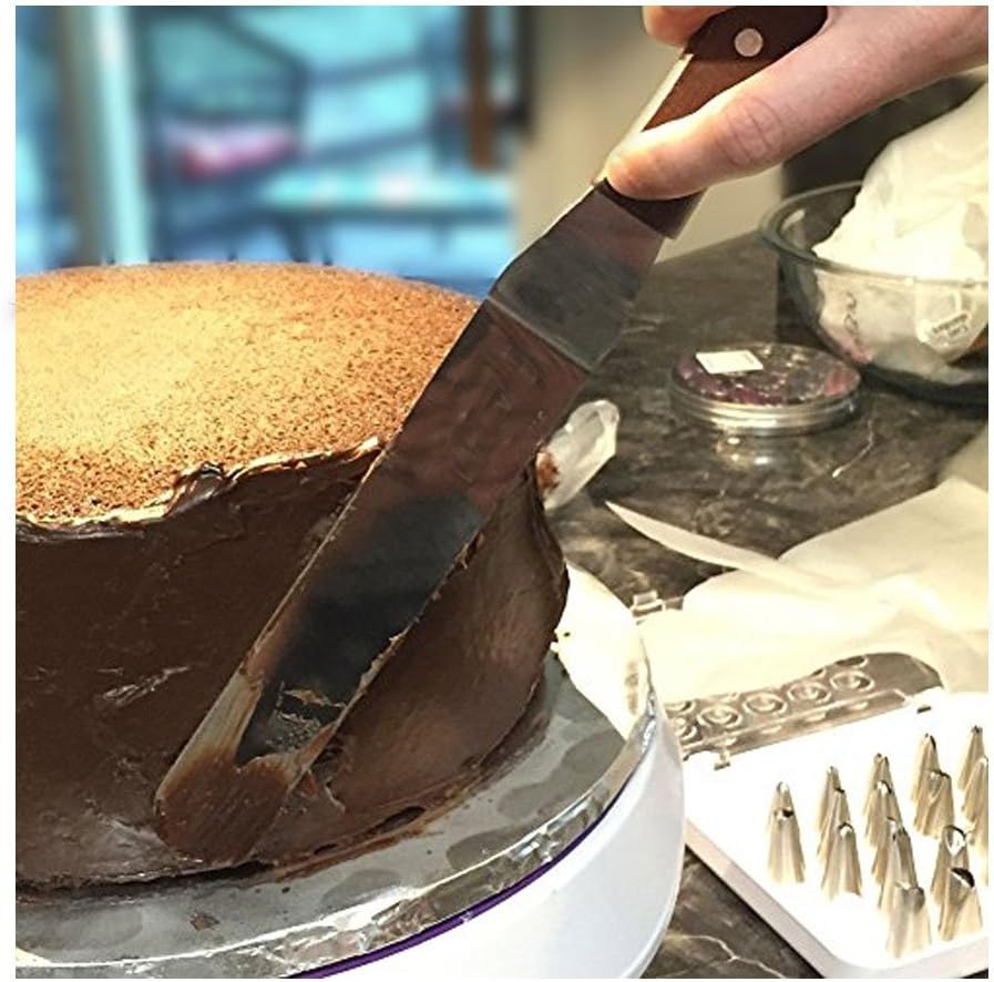 اسباتيولا ملعقة تزيين مستقيمة مقاس 11 بوصة، شفرة من الفولاذ المقاوم للصدأ، فضية يد خشبية