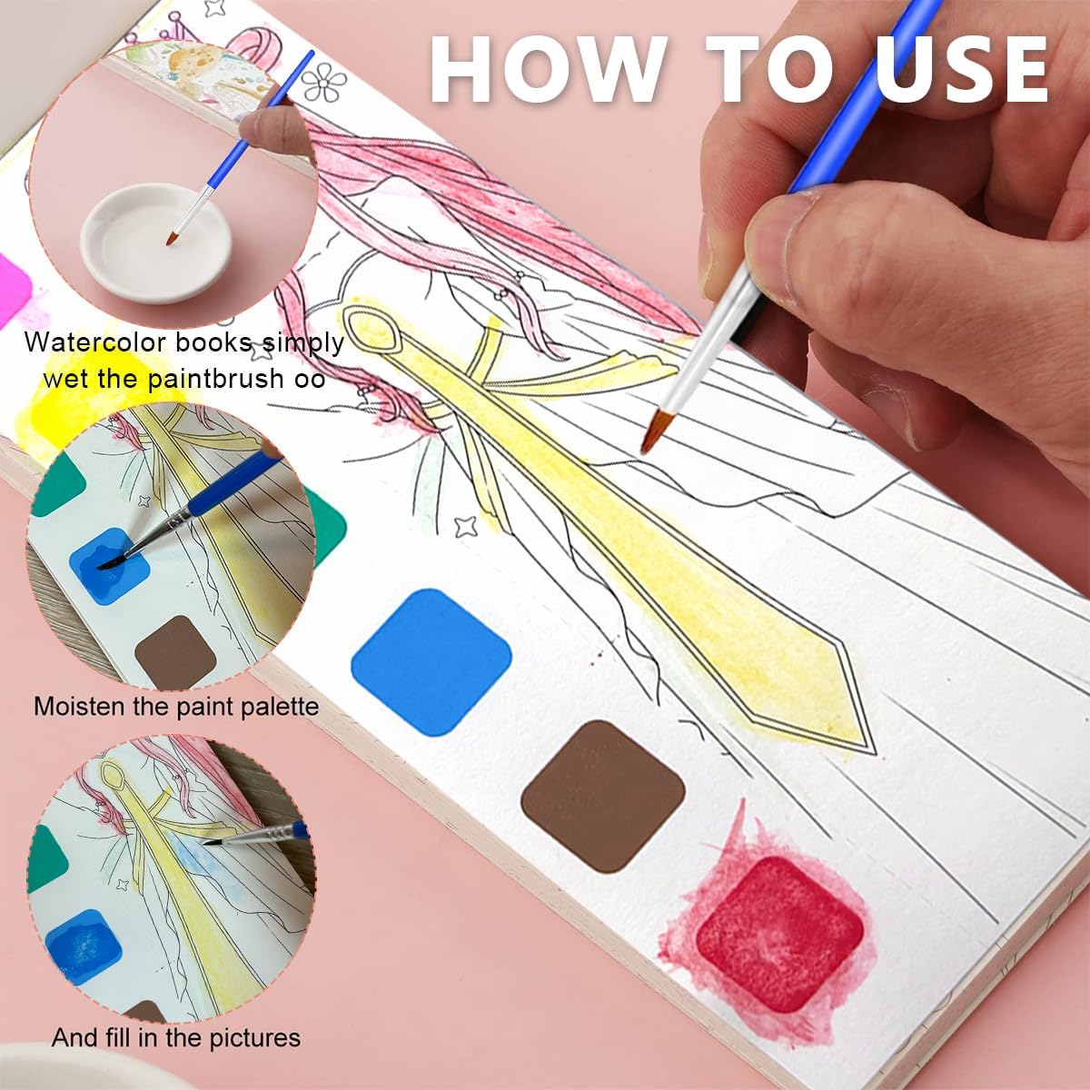 كتاب مائي سحري للأطفال، كتب تلوين للأنشطة والالوان المائية مع فرشاة طلاء واحدة، 20 ورقة، كتاب تلوين بالوان مائية هدية للأطفال فوق 3 سنوات فما فوق