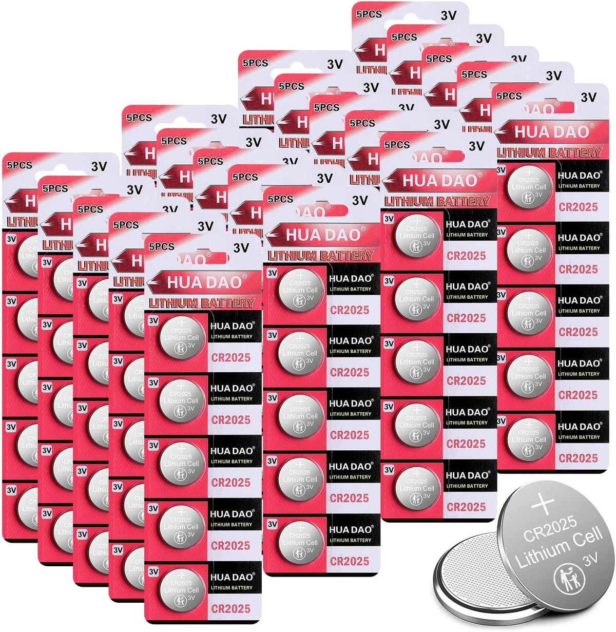 CR2025 Battery, Pack of 5 Pieces, 3-Volt Lithium Batteries, Button Cells, 2025, Coin Cells