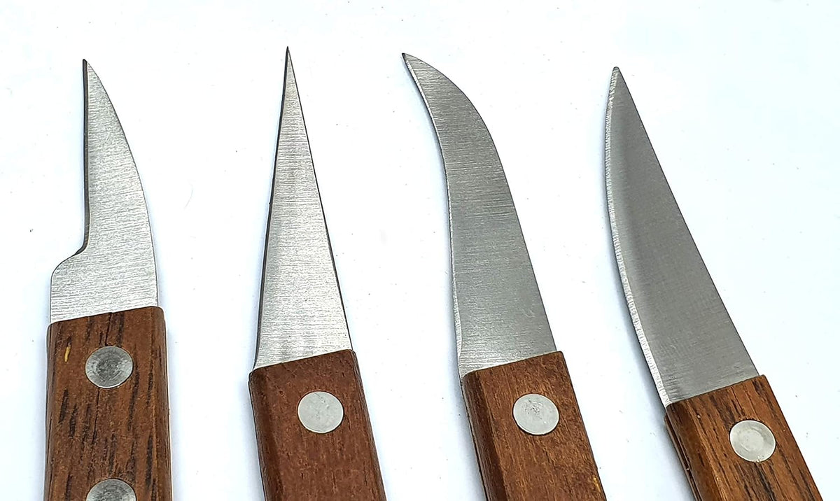 Multi-purpose fruit and vegetable carving knife with wooden handle, 4-piece set