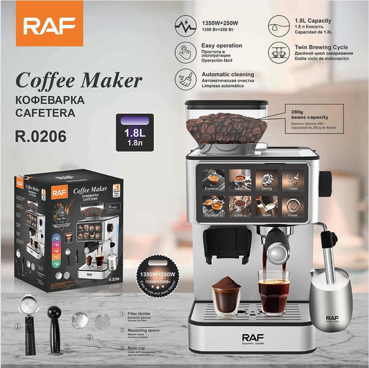 ☕ RAF R.0206 Smart Coffee Machine – Touchscreen, Automatic Cleaning, Double Extraction!