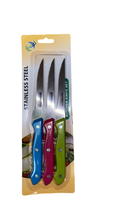 طقم سكاكين مطبخ من الستانلس ستيل مكون من 3 قطع ، متعدد الالوان