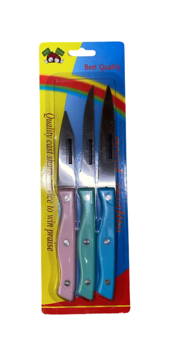 مجموعة سكاكين من الفولاذ المقاوم للصدأ مكونة من 3 قطع للفواكه والخضروات