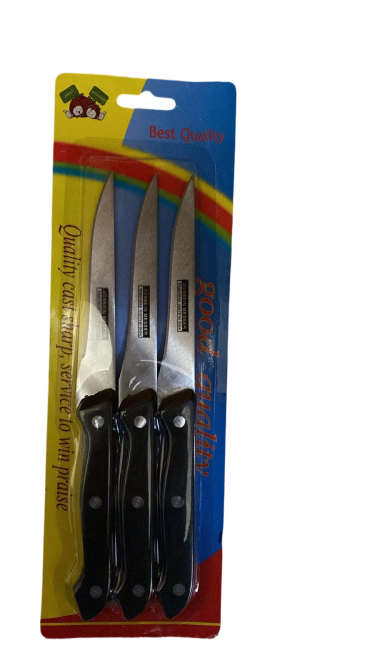 مجموعة سكاكين من الفولاذ المقاوم للصدأ مكونة من 3 قطع - لون أسود