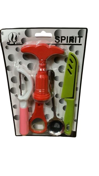 مجموعة أدوات مطبخ متعددة الاستخدام – مقشرة خضار، فتاحة زجاجات، سكين مشقوق، ملعقة، أداة ضغط