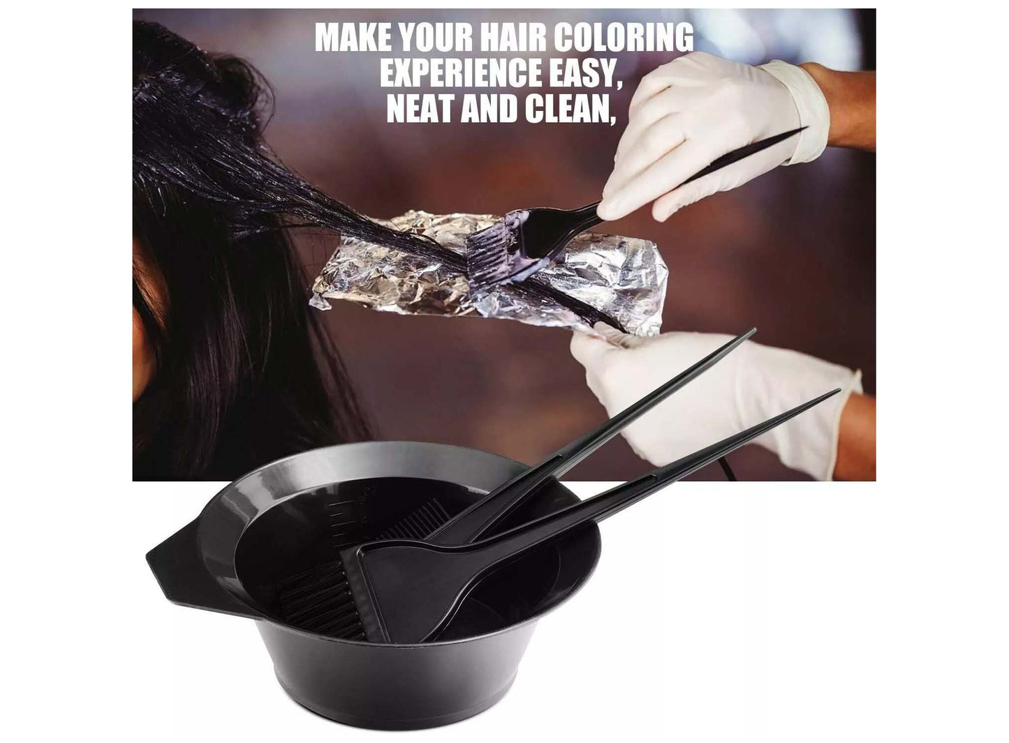 مجموعة شعر مكونة من 4 قطع - 3 فرش تلوين شعر ومجموعة وعاء واحد - بجودة الصالون