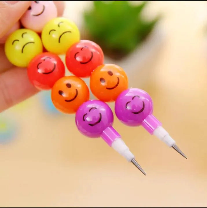 قلم رصاص قوس قزح – وجوه كرتونية مبتسمة للأطفال 7 قطع