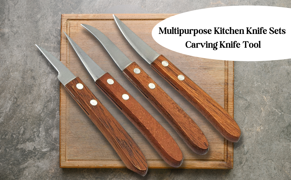 سكين نحت الفواكه والخضروات متعدد الأغراض بمقبض خشبي ، مجموعة من 4 قطع