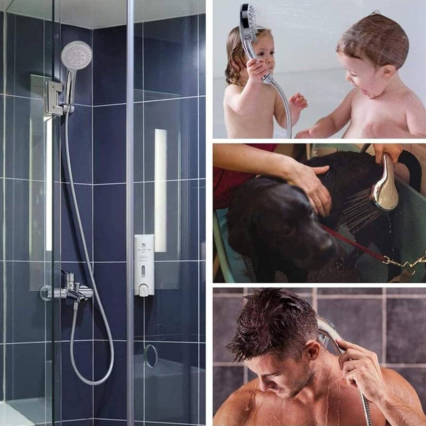 أنبوب دش فولاذي بطول 1.5 متر مع خطاف، أنبوب دش متين من الفولاذ المقاوم للصدأ مع خطاف بطول 1.5 متر، مقاوم للتآكل وسهل التركيب، مثالي للاستخدام في المنزل والحمام