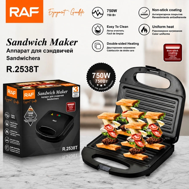 جرل صانعة ساندويتش كهربائية RAF - 750W - سطح غير لاصق - R.2538T&nbsp;
