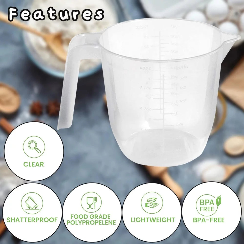 Graduated Plastic Measuring Jug - 1200cc Plastic Jug - 1200g with Easy-to-Read Measurements - Measuring Jug - Small Mixing - Kitchen Measuring Cup
