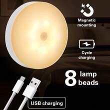 مصباح LED&nbsp; قابل لإعادة الشحن ببطارية USB، مصباح دائري يُثبت على الحائط في المطبخ ، في الخزائن ، غرف النوم ، 3 أشكال إضاءة ، يعمل بكبسة