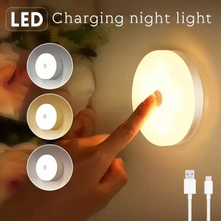 مصباح LED&nbsp; قابل لإعادة الشحن ببطارية USB، مصباح دائري يُثبت على الحائط في المطبخ ، في الخزائن ، غرف النوم ، 3 أشكال إضاءة ، يعمل بكبسة