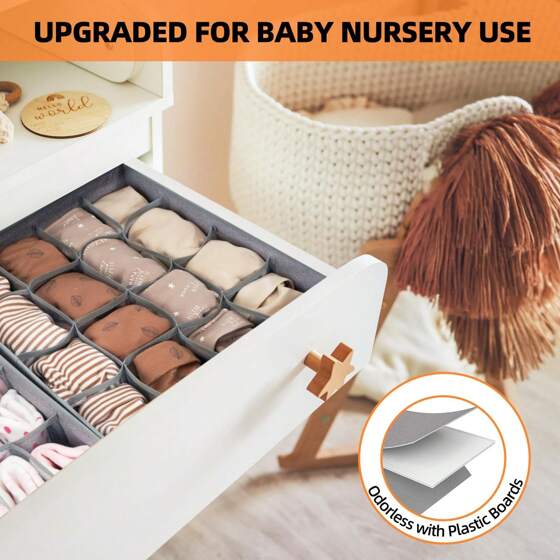 منظم أدراج قابل للطي  مقسم خزانة محمول، منظم تخزين للملابس الداخلية، صندوق حاوية لحمالة الصدر والملابس الداخلية والجوارب 24 قسم