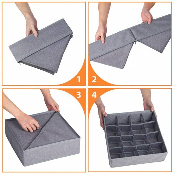 منظم أدراج قابل للطي  مقسم خزانة محمول، منظم تخزين للملابس الداخلية، صندوق حاوية لحمالة الصدر والملابس الداخلية والجوارب 24 قسم