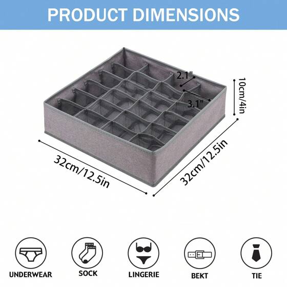 منظم أدراج قابل للطي  مقسم خزانة محمول، منظم تخزين للملابس الداخلية، صندوق حاوية لحمالة الصدر والملابس الداخلية والجوارب 24 قسم