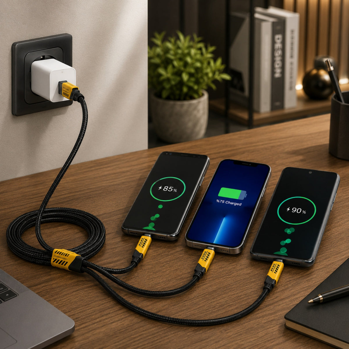 كابل شحن سريع متعدد الاستخدامات 3 في 1 عادي - ايفون - تايب سي (USB إلى Type-C / Lightning / Micro USB)