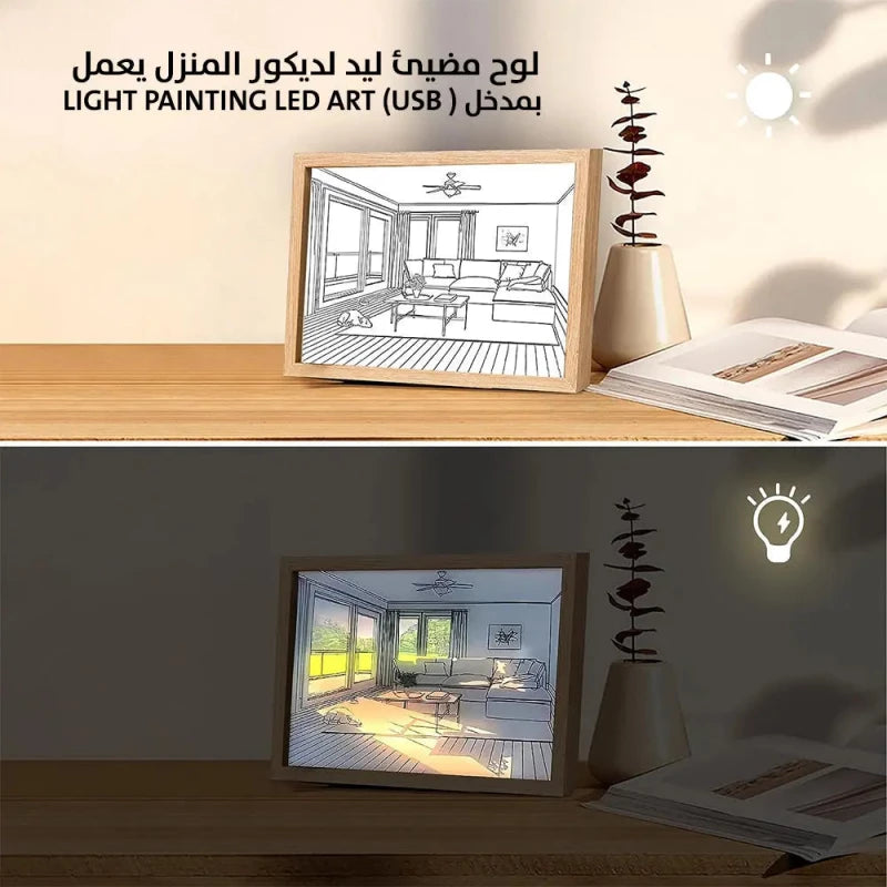 LED Illuminated Wall Art, Luminous Decoration for Bedroom and Living Room, Unique Dimmable Three-Color Decor