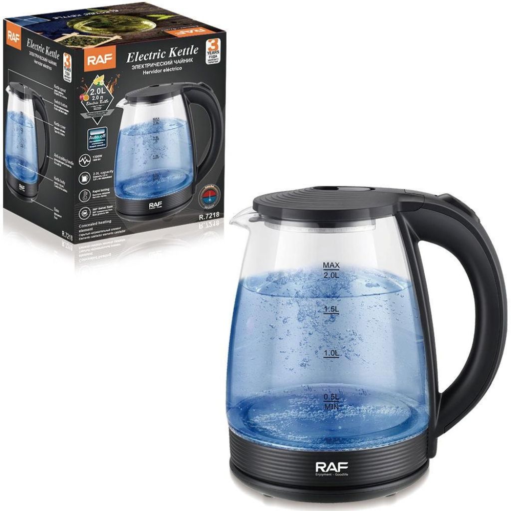 غلاية كهربائية زجاجية من طراز RAF R.7218 - سعة 2 لتر، 1500 واط مع إضاءة LED