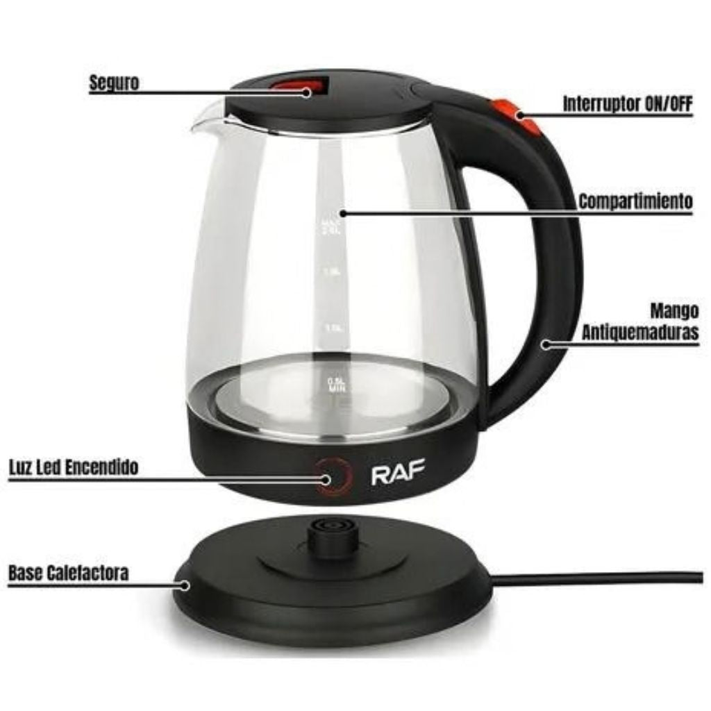 غلاية كهربائية زجاجية من طراز RAF R.7218 - سعة 2 لتر، 1500 واط مع إضاءة LED