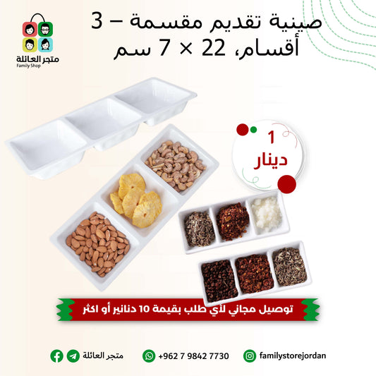 صينية تقديم مقسمة – 3 أقسام، 22 × 7 سم