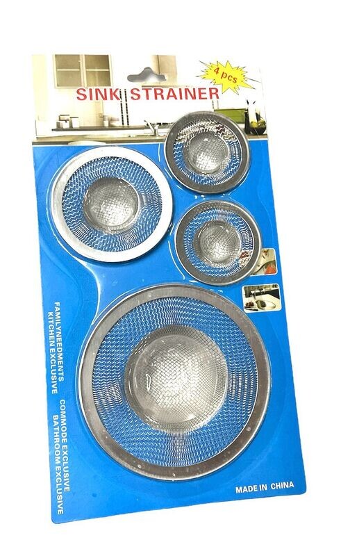طقم مصفاة الحوض من الستانلس ستيل - 4 قطع بأحجام مختلفة