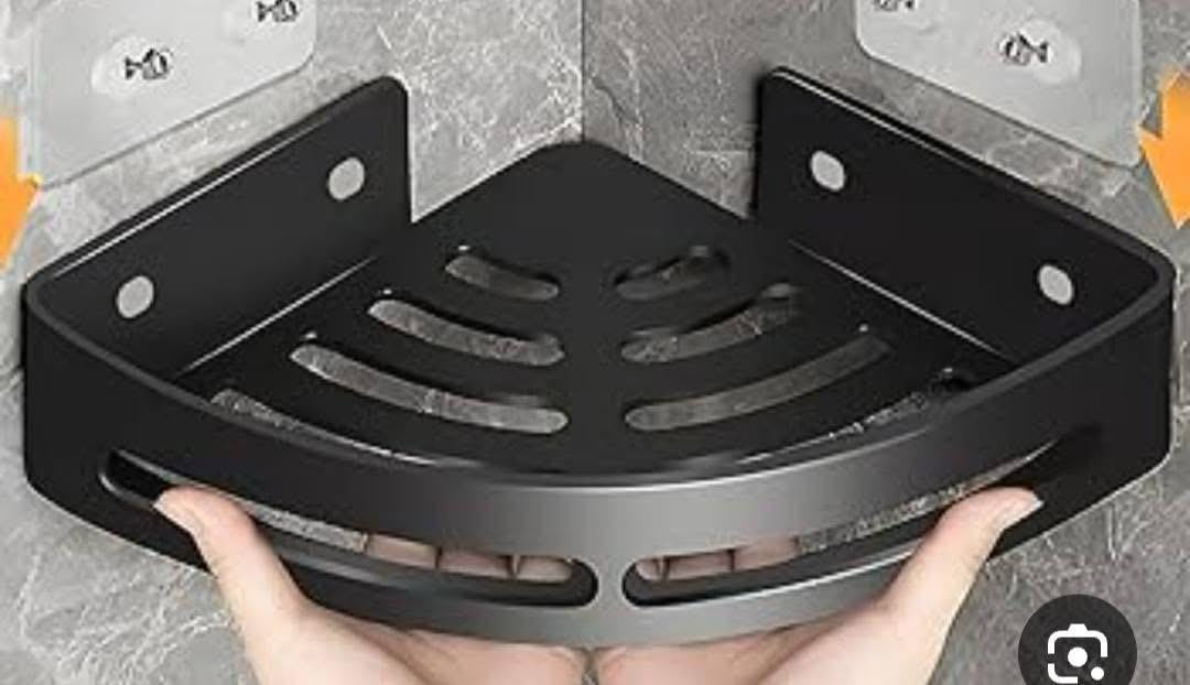 رف زاوية للحمام والمطبخ - تصميم أسود بدون حفر