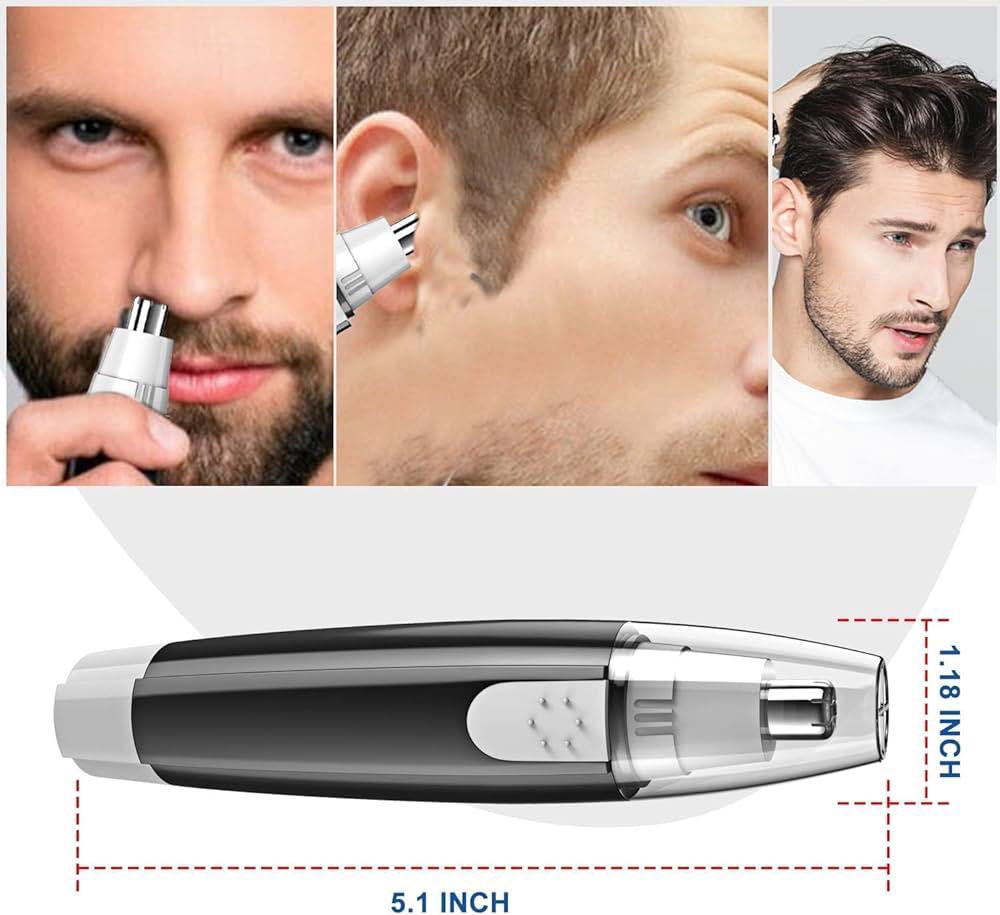 ماكينة تشذيب شعر الأنف الكهربائية بدون ألم، تشذيب شعر الحواجب واللحية والأذن وما إلى ذلك. مقاومة للماء وخفيفة الوزن وسهلة الحمل، منخفضة الضوضاء وسهلة التنظيف (إصدار البطارية باللون الأسود)