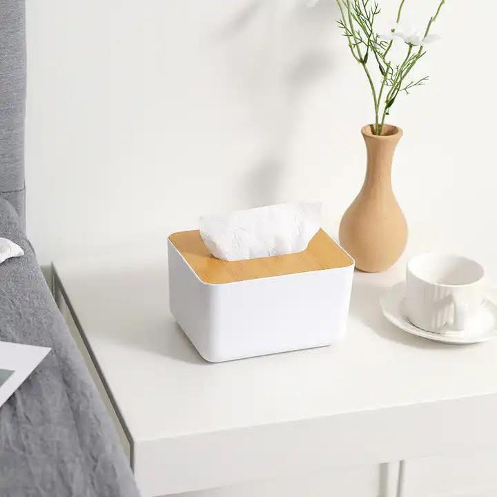 صندوق مناديل مكعب حامل صندوق مناديل غطاء خشبي لصندوق مناديل مستطيل 16×12×10 سم