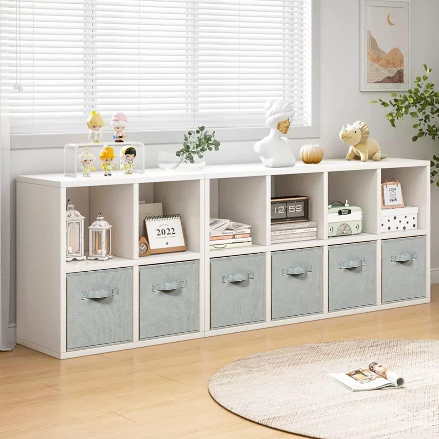 منظم مكعبات قماش ، صناديق تخزين مكعبات قابلة للطي، سلة تنظيم خزانة، منظمات منزلية مع نافذة ومقبض للأرفف والخزانة،  مكتبي