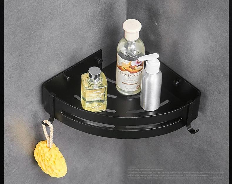 رف زاوية للحمام والمطبخ - تصميم أسود بدون حفر