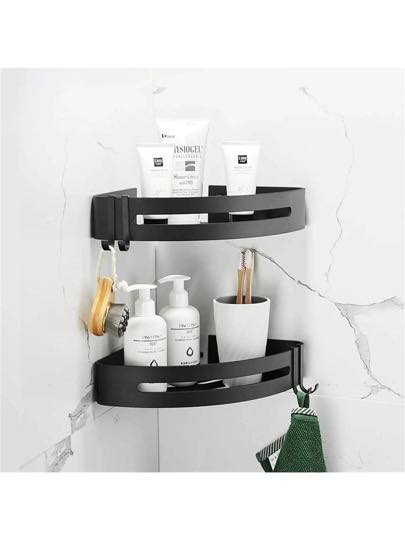 رف زاوية للحمام والمطبخ - تصميم أسود بدون حفر