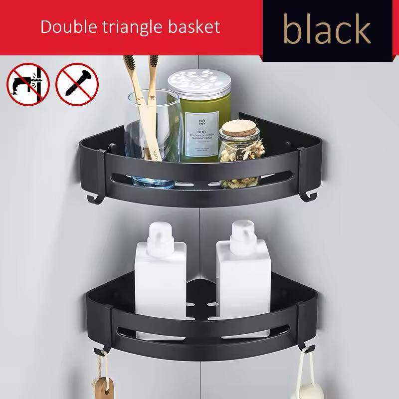 رف زاوية للحمام والمطبخ - تصميم أسود بدون حفر