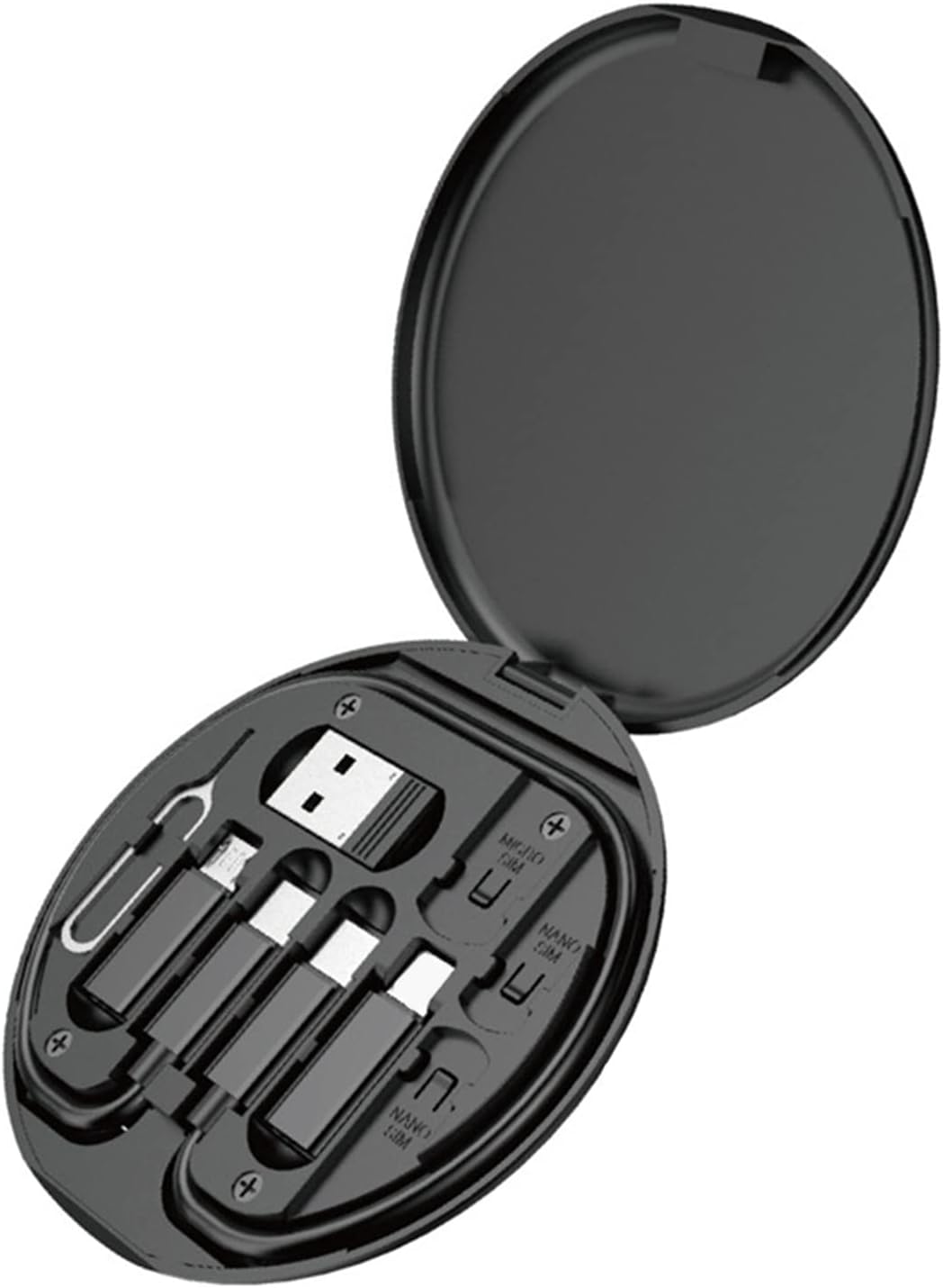 صندوق تخزين كابلات البيانات Worparsen المحمول متعدد الاستخدامات مع محول كابل شحن ودرج فتحة البطاقة وحامل دبوس الإخراج، مقاوم للغبار والصدمات، أسود